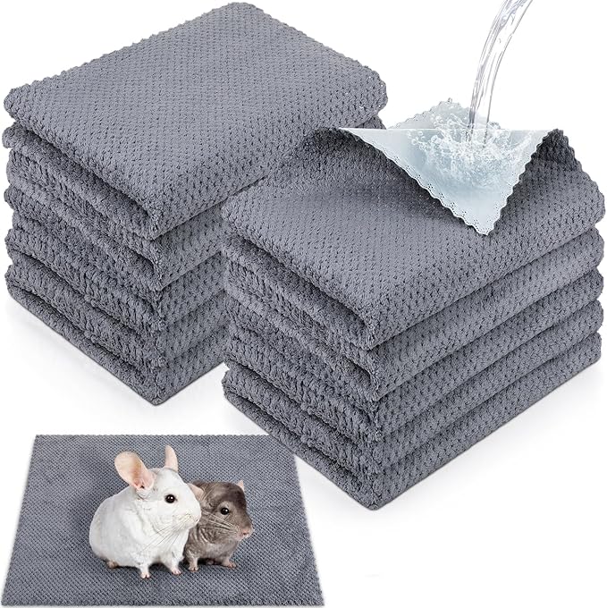 10 Pcs Guinea Pig Cage Liners Washable Rat Bedding for Guinea Pigs Controlling Absorbent Waterproof Pee Pads Blanket for Rabbits Hamster Small Animals Chinchilla(12 x 12 Inch,Gray)