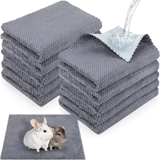 10 Pcs Guinea Pig Cage Liners Washable Rat Bedding for Guinea Pigs Controlling Absorbent Waterproof Pee Pads Blanket for Rabbits Hamster Small Animals Chinchilla(12 x 12 Inch,Gray)