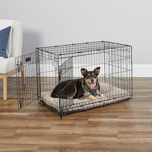 MidWest Homes for Pets 36-Inch Two-Door iCrate Folding Dog Crate with Divider Panel, Leak-Proof Tray & Secure Latches – Metal Wire Kennel for M-L Breeds – Portable, Durable & Easy to Assemble