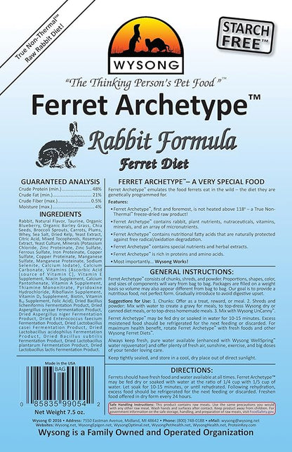 Wysong Ferret Archetype Rabbit Formula - Raw Ferret Food - 7.5 Ounce Bag