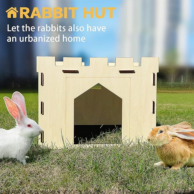 HIIMALEX Large Sturdy Bunny House with Spacious Balcony Hidey Detachable Playhouse for Rabbit Hideout Castle Tower Toys for Indoor Bunnies Guinea Pig Hamster Chinchilla Gerbil