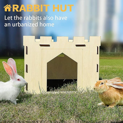 HIIMALEX Large Sturdy Bunny House with Spacious Balcony Hidey Detachable Playhouse for Rabbit Hideout Castle Tower Toys for Indoor Bunnies Guinea Pig Hamster Chinchilla Gerbil