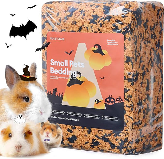 BUCATSTATE Hamster Bedding 70L, 99% Dust-Free Guinea Pigs Bedding Odor Control, Cozy Paper Small Animal Beddings for Rabbit Rat Syrian Dwarf Hamsters Gerbils (Halloween Décor)