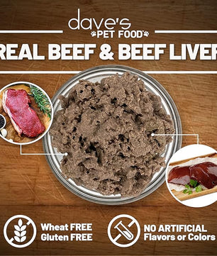 Dave's Pet Food Grain Free Wet Dog Food (95% Beef & Beef Liver), Made in USA Single-Source Protein, Limited Ingredients Added Vitamins & Minerals, 12.5 oz Cans (12 Pack)