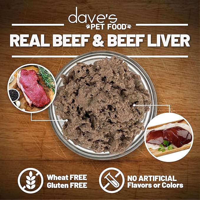 Dave's Pet Food Grain Free Wet Dog Food (95% Beef & Beef Liver), Made in USA Single-Source Protein, Limited Ingredients Added Vitamins & Minerals, 12.5 oz Cans (12 Pack)