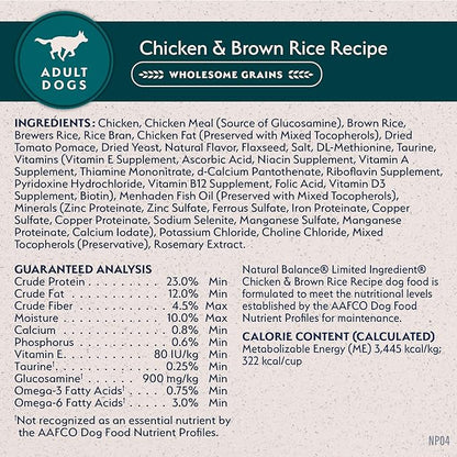 Natural Balance Limited Ingredient Adult Dry Dog Food with Healthy Grains, Chicken & Brown Rice Recipe, 12 Pound (Pack of 1)