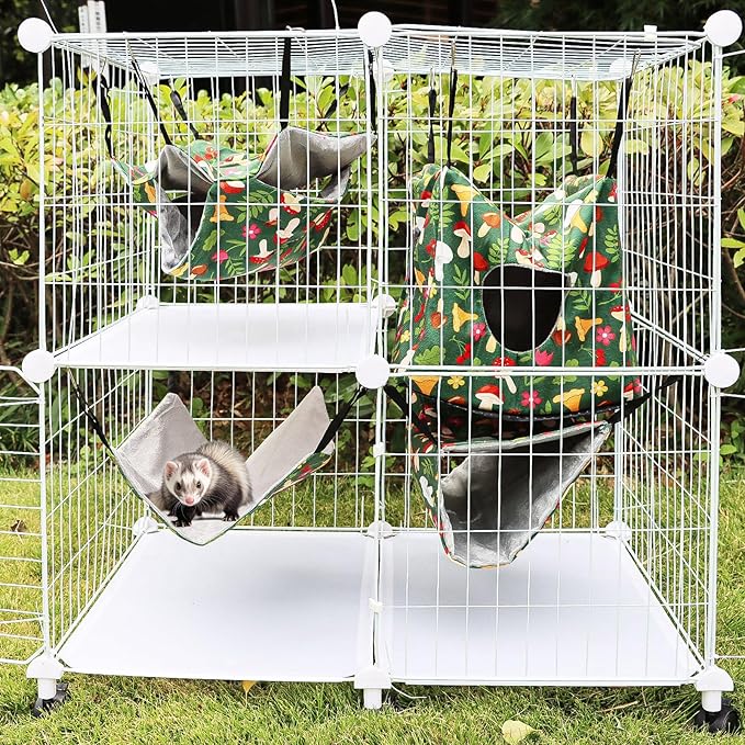 Guinea Pig Hammock 4 Pack,Washable Soft Ferret Hammock for Cage-Small Pet Hanging Hideout Bed with Tunnel Toys,Rat Hideout, Chinchilla Hammock&Chinchilla Bedding Accessories for Rat,Ferret,Small Pets