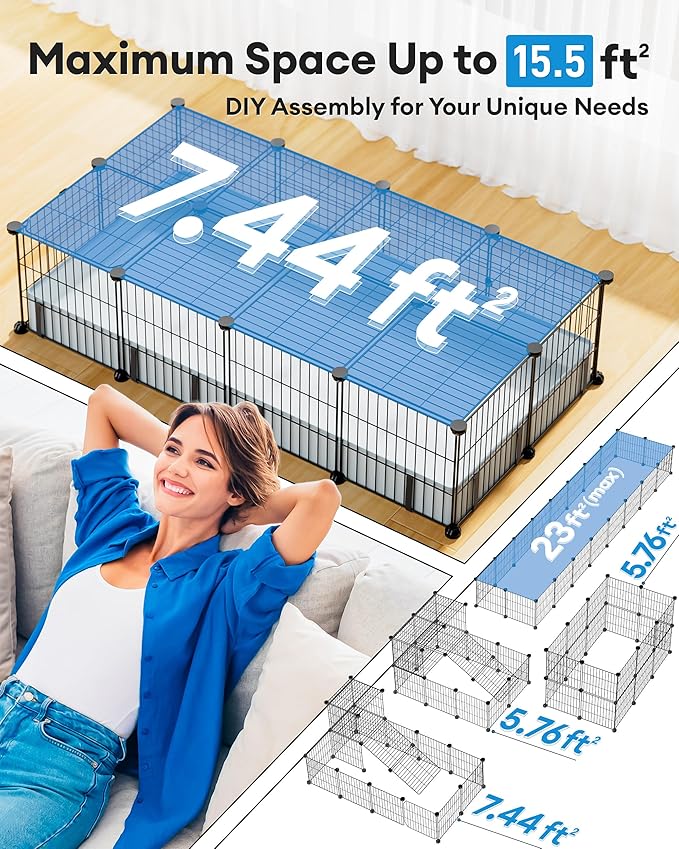 BUCATSTATE Guinea Pig Cages with Floor Mat, 20 Panels Guinea Pigs Playpen with Top Cover, Metal Rabbit Cage Indoor for Hedgehogs, Quail, Chickens (47" L x 24" W x 12" H)