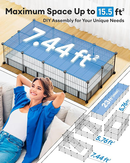 BUCATSTATE Guinea Pig Cages with Floor Mat, 20 Panels Guinea Pigs Playpen with Top Cover, Metal Rabbit Cage Indoor for Hedgehogs, Quail, Chickens (47" L x 24" W x 12" H)