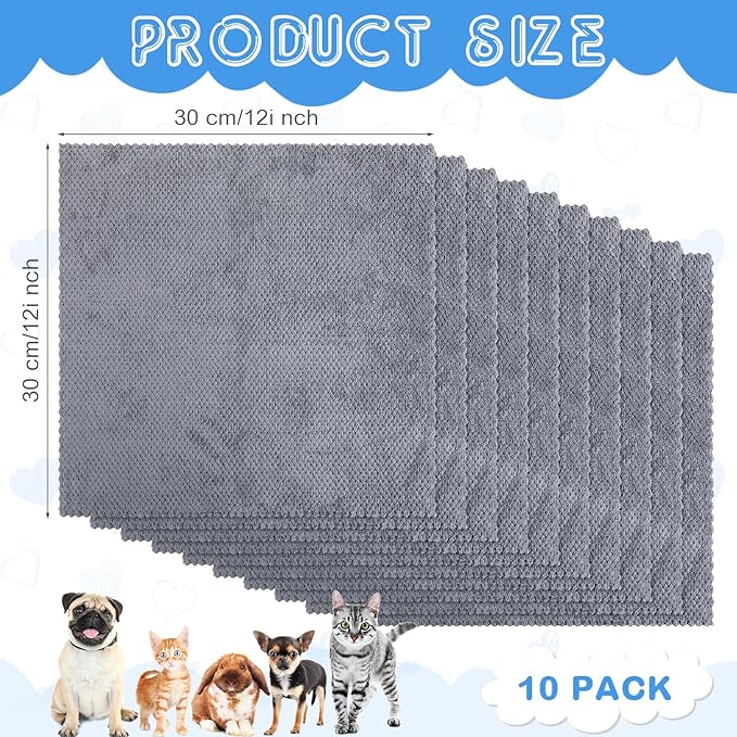 10 Pcs Guinea Pig Cage Liners Washable Rat Bedding for Guinea Pigs Controlling Absorbent Waterproof Pee Pads Blanket for Rabbits Hamster Small Animals Chinchilla(12 x 12 Inch,Gray)