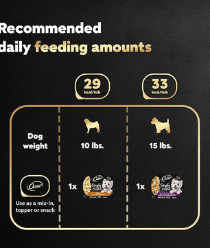 Cesar Simply Crafted Adult Wet Dog Food Meal Topper, Chicken, Duck, Purple Potatoes, Pumpkin, Green Beans & Brown Rice and Chicken, Carrots, Barley & Spinach Multipack, 1.3oz (8 Count, Pack of 1)