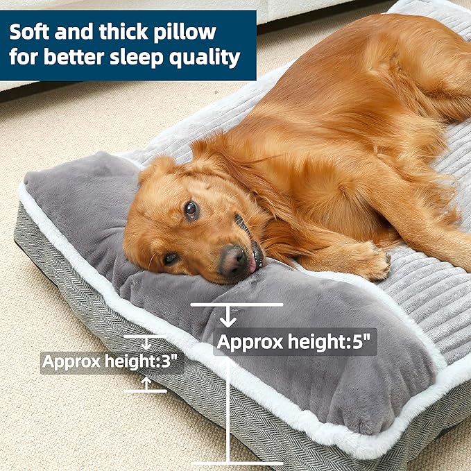 Dog Bed for Large Dogs, Dog Mattress with Pillow for Crate Kennel, Sofa pet Bed, Super Soft pet Bed for Medium, Jumbo, Small Dogs Breeds Grey, Medium:(31"x25"x3")
