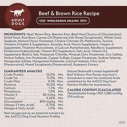 Natural Balance Limited Ingredient Adult Dry Dog Food with Healthy Grains, Beef & Brown Rice Recipe, 12 Pound (Pack of 1)