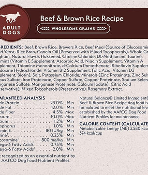 Natural Balance Limited Ingredient Adult Dry Dog Food with Healthy Grains, Beef & Brown Rice Recipe, 4 Pound (Pack of 1)