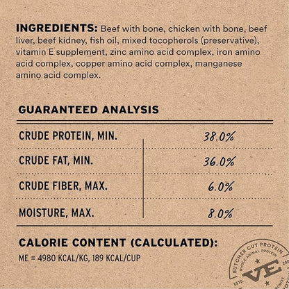Vital Essentials Freeze-Dried Raw Beef & Chicken Meal or Mixer Cat Food Soft Nibs | 99% Beef, Chicken, Organs & Bone | 12 oz