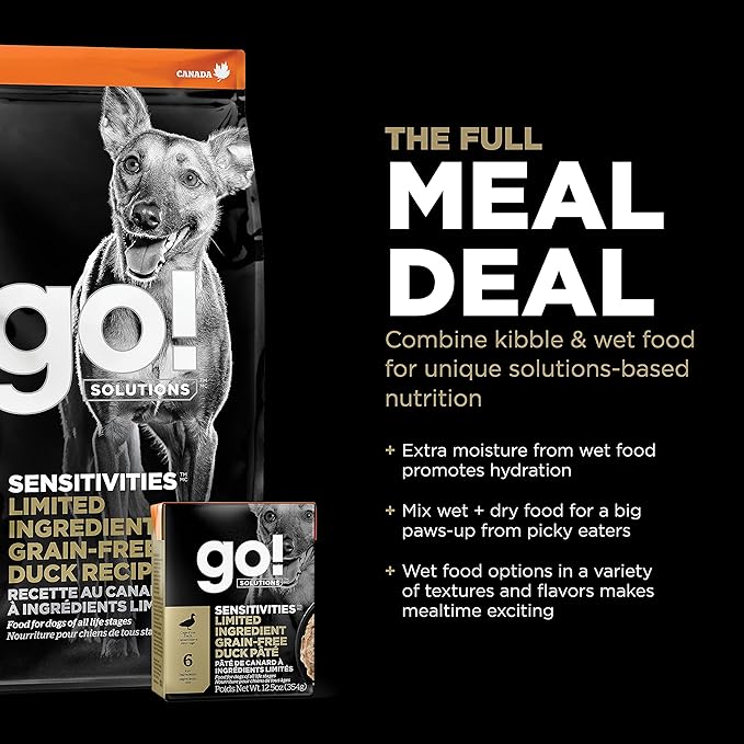 Go! Solutions Sensitivities Limited Ingredients, Grain-Free Dry Dog Food, Duck Recipe for Sensitive Stomach, 12 lb Bag