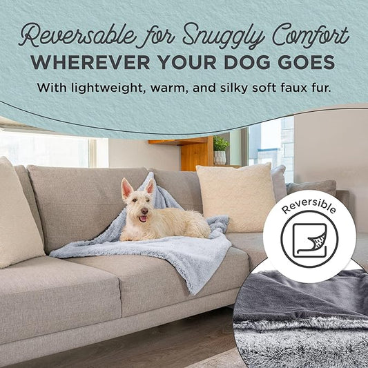 Best Friends by Sheri Reversible SnuggleSoft Calming Dog Blanket – Ultra Soft Faux Fur Pet Throw, Anxiety-Relief, Lightweight Warm Bed Cover for Dogs and Cats, Machine Washable, Gray, 30" x 40"