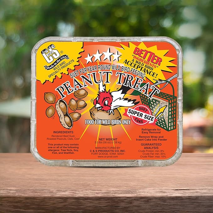 C&S Peanut Suet Treat, Suet Cakes for Wild Birds, 11 Ounces, Pack of 8
