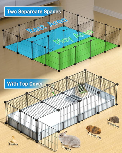 BUCATSTATE Guinea Pig Cages for 2, 20 Panels Guinea Pigs Playpen with Waterproof Mat, Metal Rabbit Cage Indoor for Hedgehogs, Quail, Chickens (56" L x 24" W x 12" H)