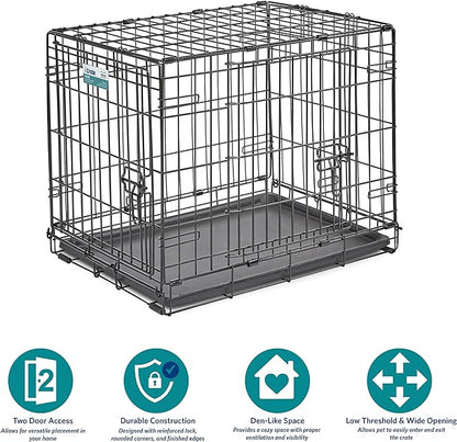 MidWest Homes for Pets 24-Inch Two-Door iCrate Folding Dog Crate with Divider Panel, Leak-Proof Tray & Secure Latches – Metal Wire Kennel for Small Breeds – Portable, Durable & Easy to Assemble