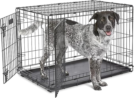 MidWest Homes for Pets 36-Inch Two-Door iCrate Folding Dog Crate with Divider Panel, Leak-Proof Tray & Secure Latches – Metal Wire Kennel for M-L Breeds – Portable, Durable & Easy to Assemble