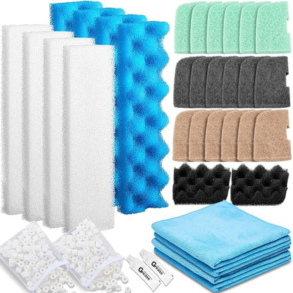 32 Pcs Filter Media Compatible with 406/407 Filters, Aquarium Replacement Maintenance Kit Including Biological Sponge, Ammonia/Phosphate/Nitrite Remover Pad, Aquarium Towel, Grease