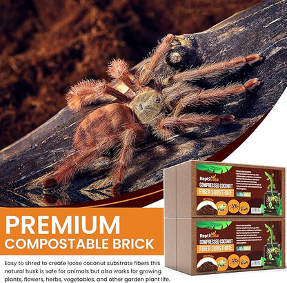 Compressed Coconut Fiber Substrate, 1.4 lb. Bricks, Natural Husk Terrarium Bedding, Reptiles, Frogs, Snakes, or Tortoise, Odor and Waste Absorbent Compostable, 5 Pack