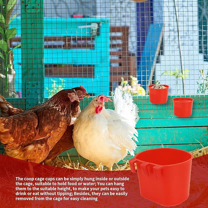40 Pcs Cage Cups Birds Feeders Bird Water Dispenser Hanging Quail Waterer Plastic Chicken Feeding Watering Dish for Small Coop Parrot Parakeet PET Poultry Pigeon Gamefowl Food Seed Bowl Supplies(Red)