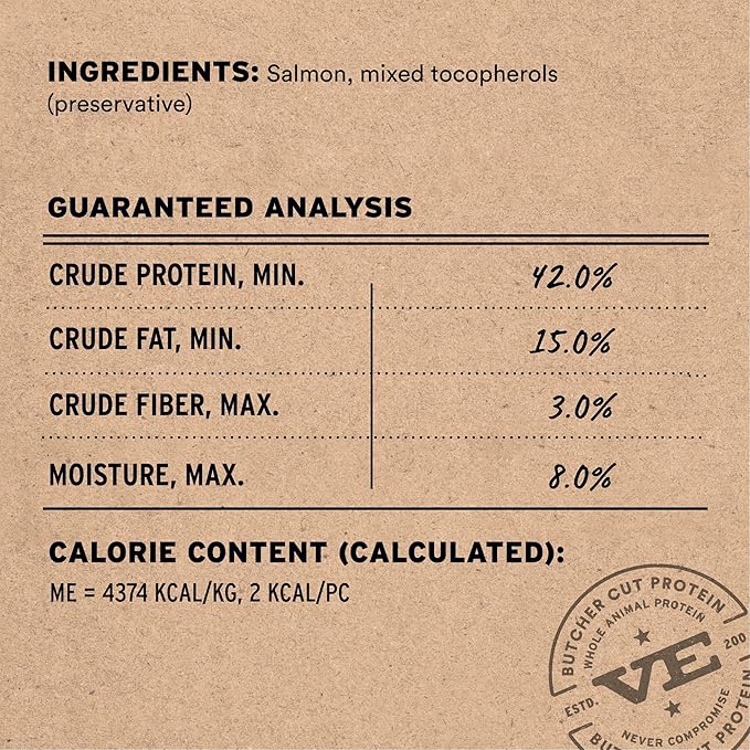 Vital Essentials Salmon Bites Dog Treats, 2.5 oz | Freeze-Dried Raw | Single Protein | Premium Quality High Protein Training Treats | Grain Free, Gluten Free, Filler Free