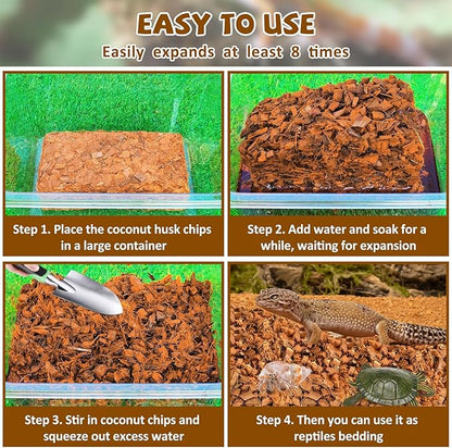 Legigo 2 Pack Coconut Chip Substrate for Reptiles, Natural Coco Husk Chip Reptiles Bedding, Compressed Coconut Chip Substrate for Snake, Tortoise, Ball Python, Gecko, Lizard Terrarium Tanks
