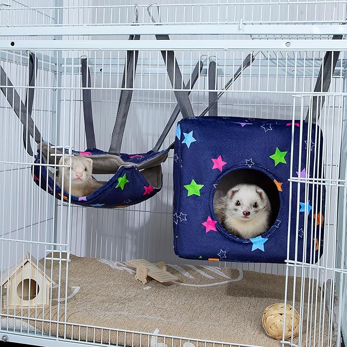 Glittme Ferret Hammock 4 Pack Ferrets Cage Accessories Washable Rat Hammock on Ferrets Cage Soft Guinea Pig hammocks for Rat, Sugar Glider, Squirrel, Guinea Pig