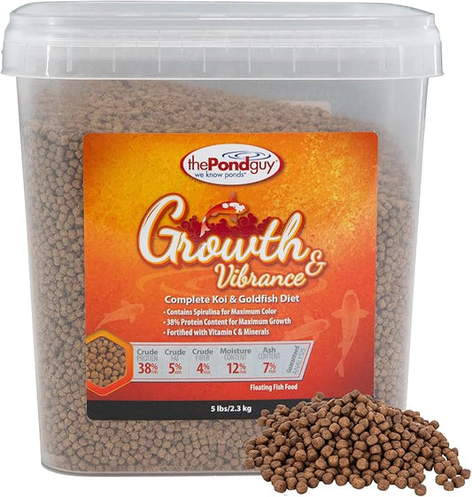 The Pond Guy Growth & Vibrance Fish Food for Show Quality Koi & Goldfish, Premium Protein Floating Pellets for Balanced Nutrition, 5 lbs