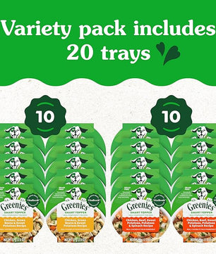 Greenies Smart Topper High Protein Wet Mix-in for Dogs, Chicken, Green Beans, and Sweet Potatoes Recipe & Chicken, Beef, Sweet Potato & Spinach Recipe Variety Pack, 20 Trays of 2oz.