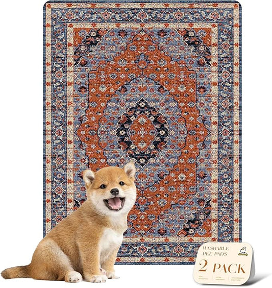 nunubaby Washable Pee Pads for Dogs, Stylish, Non-Slip and Leak-Proof Pee Pads. Reusable Potty Pads for Dogs for Crates and Floors.(Red/Floral, 18" x24")