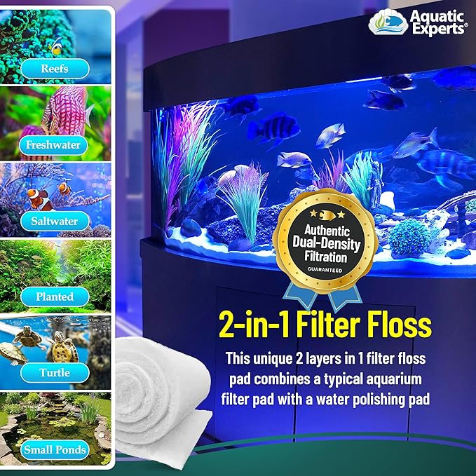 Aquatic Experts Aquarium Filter Floss for Fish Tank Filters - FilterFirst Aquarium Filter Pad - Media Roll for Crystal Clear Water, 3/4" - 1" Thick (12 Inch Wide, 24 Feet Long)