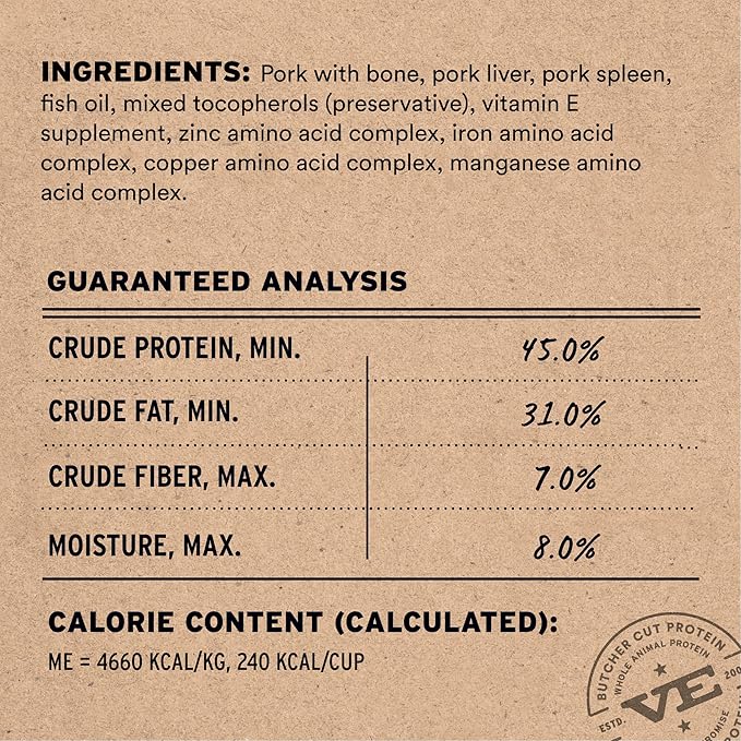 Vital Essentials Freeze-Dried Raw Pork Meal or Mixer Cat Food Crunchy Nibs, 12 oz