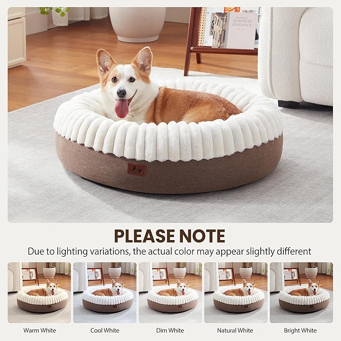Calming Donut Dog Bed - 30" Round Washable Corduroy Fleece Pet Bed with Anti-Slip Bottom, Anti-Anxiety Cushion Bed for Small Medium Dogs and Cats
