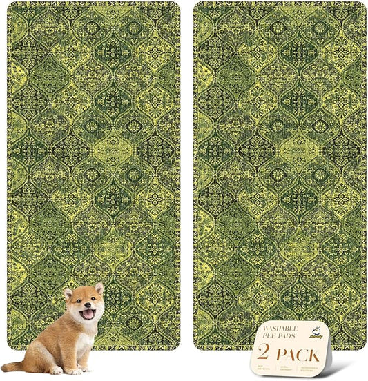 nunubaby Washable Pee Pads for Dogs, Stylish, Non-Slip and Leak-Proof Pee Pads. Reusable Potty Pads for Dogs for Crates and Floors.(Green/Multi, 36" x72")