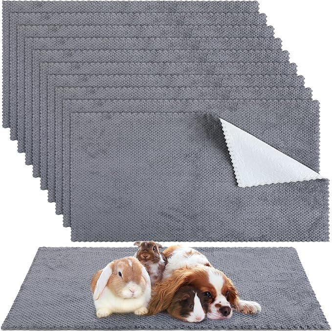 10 Pcs Guinea Pig Cage Liners Washable Rat Bedding for Guinea Pigs Controlling Absorbent Waterproof Pee Pads Blanket for Rabbits Hamster Small Animals Chinchilla(14 x 28 Inch,Gray)