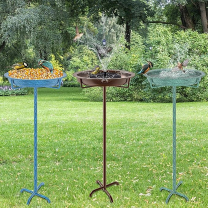 Metal Bird Bath for Outside, 36.2" Height Birdbath Bowl Standing Bird Feeders for Outdoors with 4 Prongs Base Stake, Freestanding Birdfeeders for Garden Yard Lawn Decor (Retro Blue)