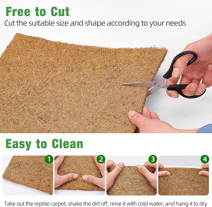 ZeeDix 10 Pcs Reptile Carpet, 12X12 inch Natural Coconut Fiber Liner Mat Flooring Accessories for Reptile Tank - Bearded Dragon Tortoise Lizard Turtle Snake Leopard Gecko Substrate Bedding
