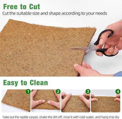 ZeeDix 10 Pcs Reptile Carpet, 12X12 inch Natural Coconut Fiber Liner Mat Flooring Accessories for Reptile Tank - Bearded Dragon Tortoise Lizard Turtle Snake Leopard Gecko Substrate Bedding