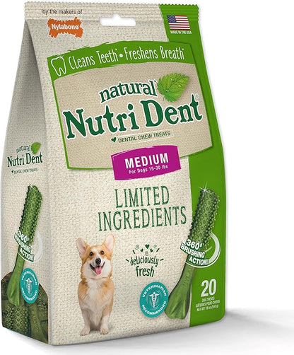 Nylabone Nutri Dent Dog Dental Chews - Natural Dog Teeth Cleaning & Breath Freshener - Dental Treats for Dogs - Fresh Breath Flavor, Medium (20 Count)