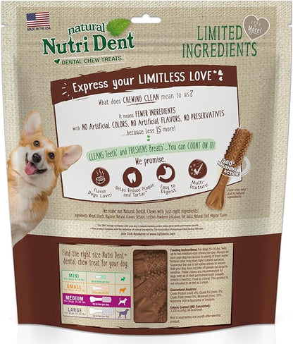 Nylabone Nutri Dent Dog Dental Chews, Natural Teeth Cleaning Dental Treats & Breath Freshener for Dogs, Filet Mignon Flavor, Medium (40 Count)