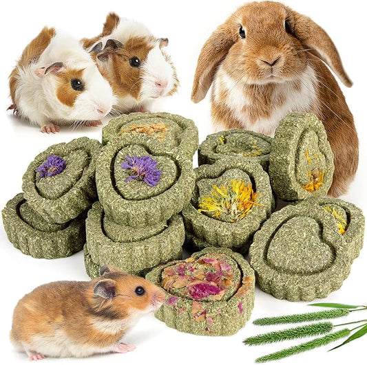 Sofier 28Pcs Timothy Hay Treats Rabbit Toys Bunny Toys Guinea Pig Natural Handmade Treats and Chews for Small Animals Hamster Chinchilla Rat Gerbil