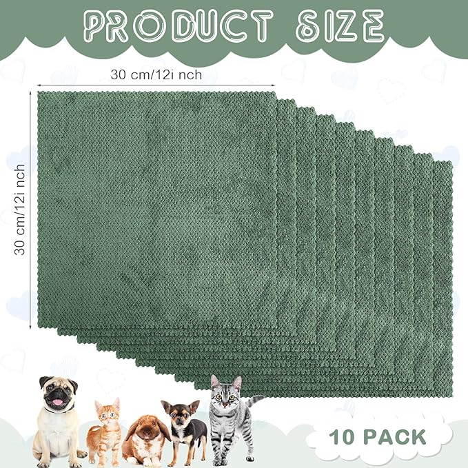 10 Pcs Guinea Pig Cage Liners Washable Rat Bedding for Guinea Pigs Controlling Absorbent Waterproof Pee Pads Blanket for Rabbits Hamster Small Animals Chinchilla(12 x 12 Inch,Dark Green)