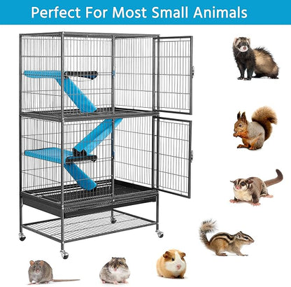 Yaheetech 54'' Rolling Ferret Cage Large 4-Tiers Chinchilla Cage Small Animal Cage for Adult Rats/Guinea Pigs/Chinchilla/Sugar Glider w/ 2 Removable Ramps/Hammock, Black