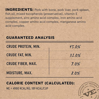 Vital Essentials Freeze-Dried Raw Pork Meal or Mixer Cat Food Soft Nibs | 99% Pork, Organs & Bone | 12 oz