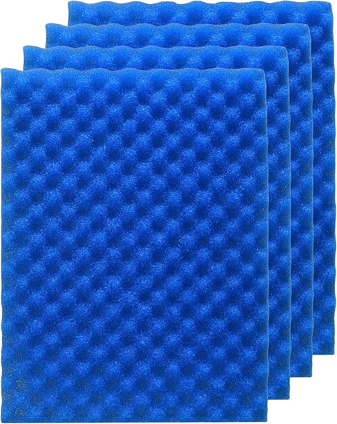 4 Pack Aquarium Filter Media Bio Sponge Pad 16 x 12 x 1 inch, Fish Pond Foam Filter 20/30/40 PPI (Blue 20ppi 4pack)