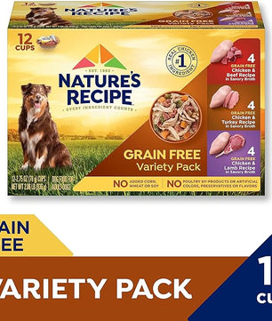 Nature's Recipe Nature’s Recipe 2.75 Ounce Grain Free Chicken & Beef, Chicken & Turkey, Chicken & Lamb Wet Dog Food Variety Pack, 12 Pack, 2 Count Case